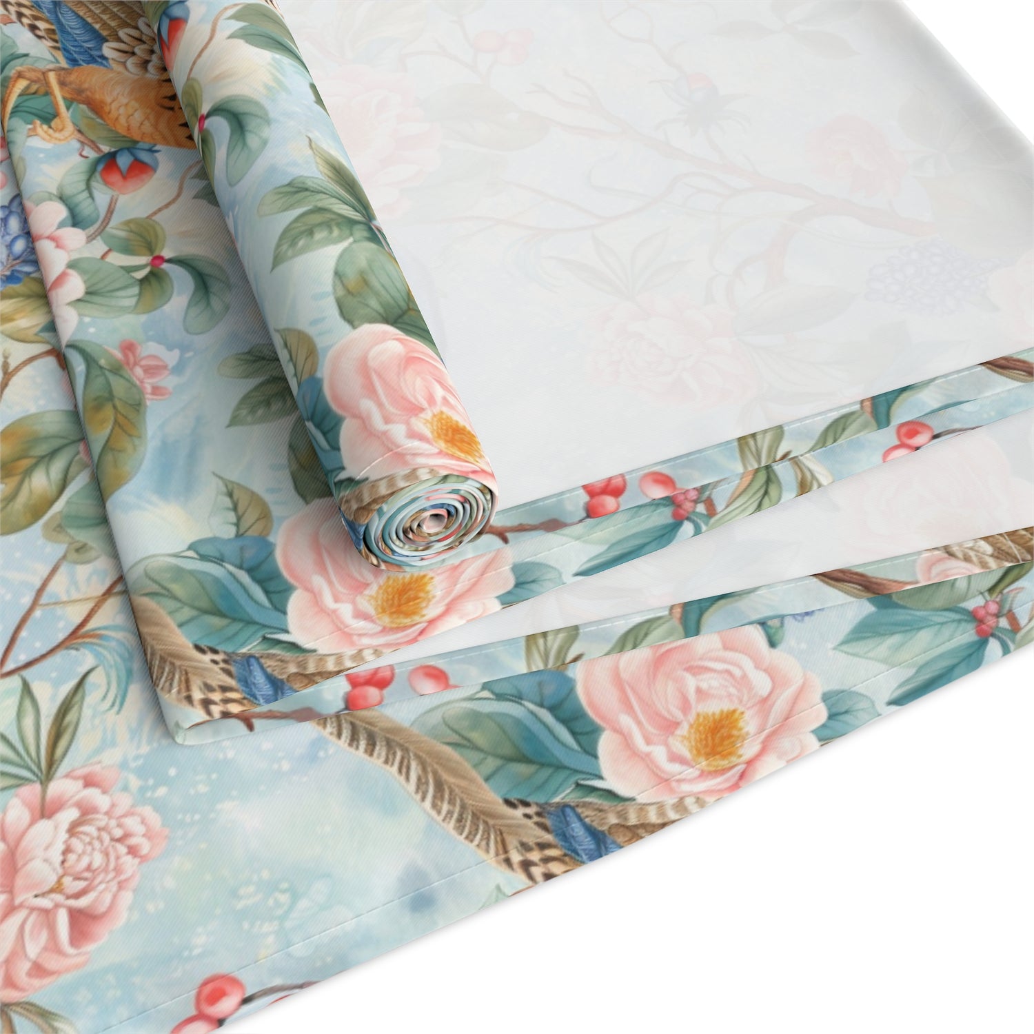 Chinoiserie Botanical Floral Table Runner - Elegant Table Linen Centerpiece for Home Decor