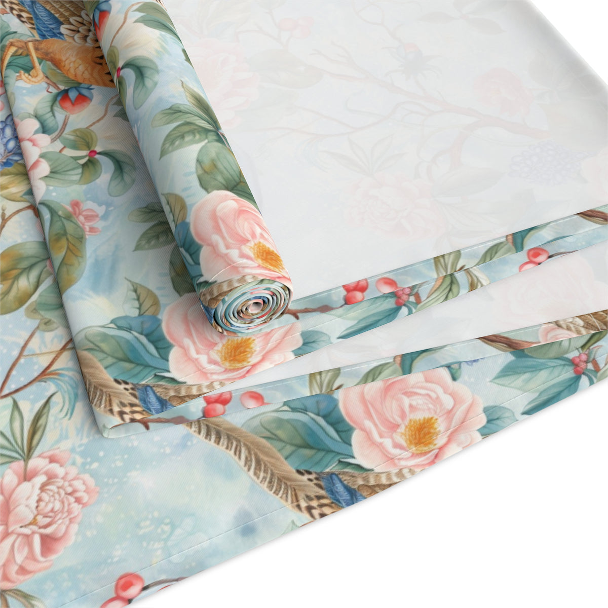 Chinoiserie Botanical Floral Table Runner - Elegant Table Linen Centerpiece for Home Decor - Mid Century Modern Gal