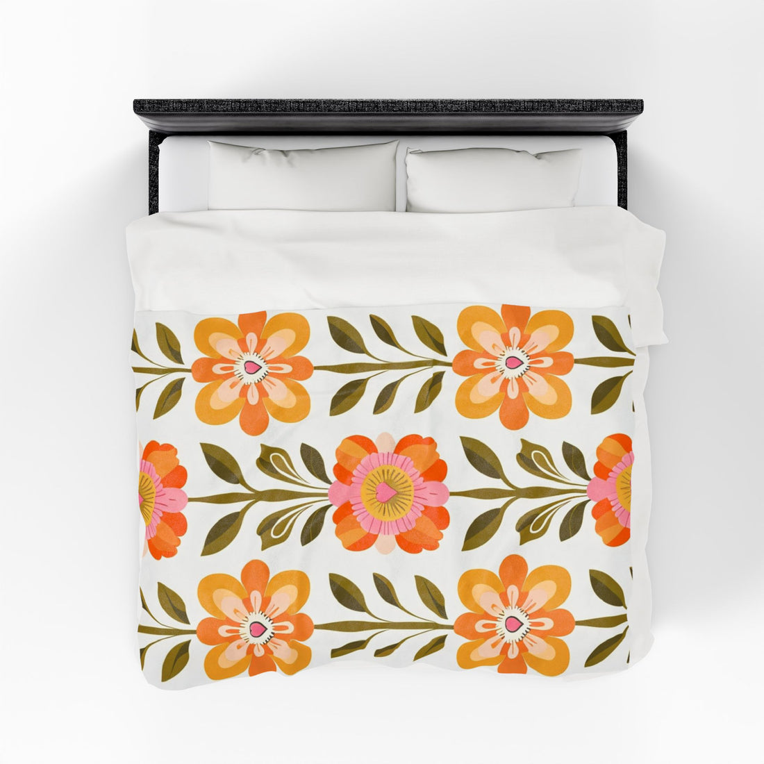 Scandinavian Mid Century Modern Floral Velveteen Plush Blanket - Cozy, Soft Throw for Home Decor &amp; Gift Giving - Mid Century Modern Gal