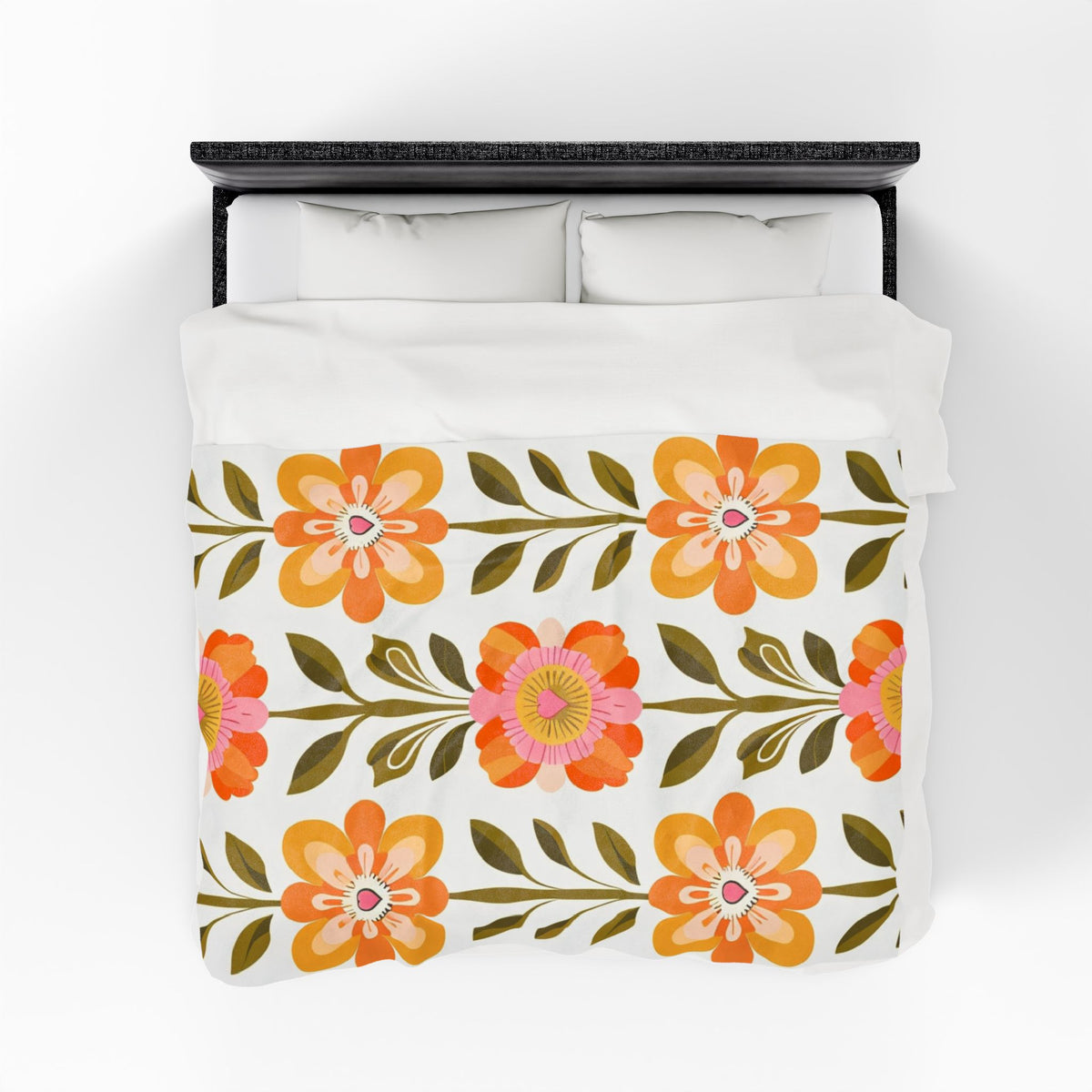 Scandinavian Mid Century Modern Floral Velveteen Plush Blanket - Cozy, Soft Throw for Home Decor & Gift Giving - Mid Century Modern Gal