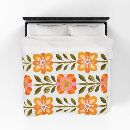 Scandinavian Mid Century Modern Floral Velveteen Plush Blanket - Cozy, Soft Throw for Home Decor &amp; Gift Giving - Mid Century Modern Gal