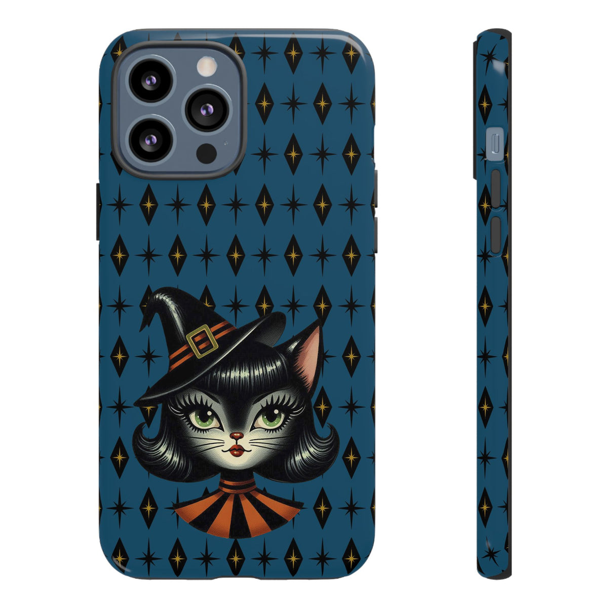 Vintage Halloween Black Cat Sexy Sexton Mid Century Modern Blue Tough Phone Case