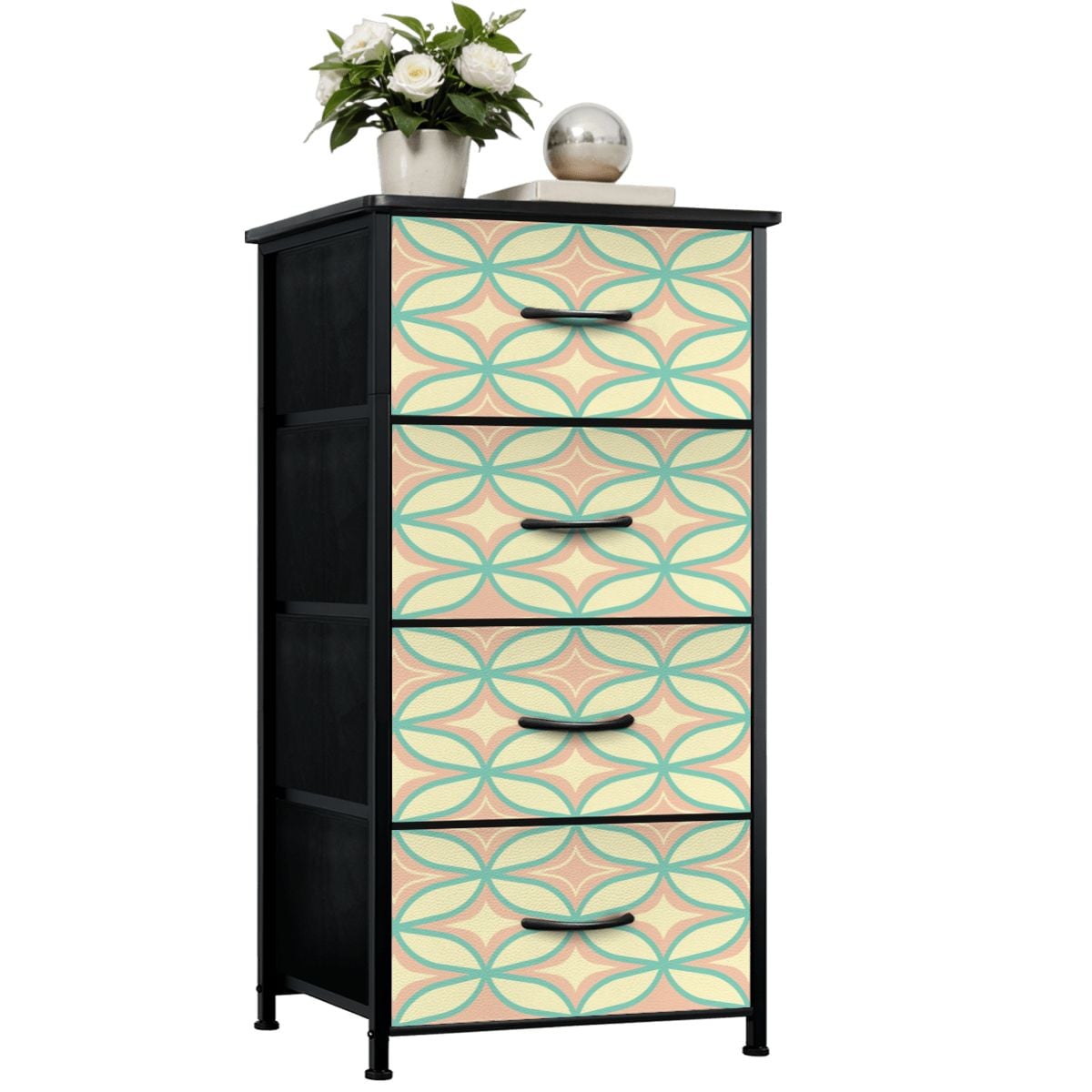 Mid Century Modern Starburst Diamond Pink, Mint Green 4-Drawer Dresser - Mid Century Modern Gal
