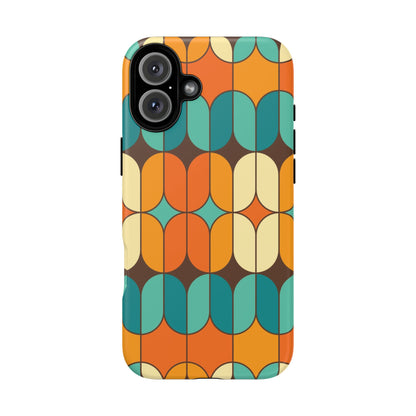 Mid Century Modern Orange, Teal Geometric Mod Designed Tough Phone Case