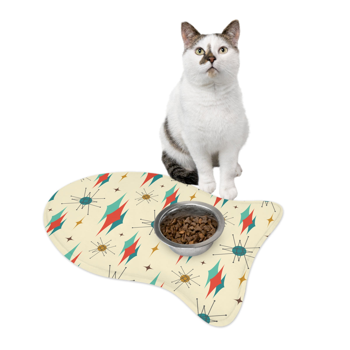 Atomic Franciscan Designed, Mid Century Modern, Cat, Dog Pet Feeding Mats - Mid Century Modern Gal