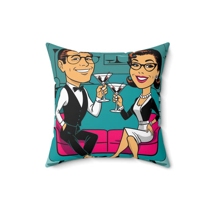 Mid Century Modern Kitschy Couple Cheers to Love Decorative Pillow - Vintage Style Couple with Cocktails - Mid Century Modern Gal