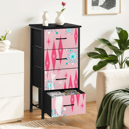 Mid Century Modern Atomic Cat Pink Starburst 4-Drawer Dresser - Mid Century Modern Gal