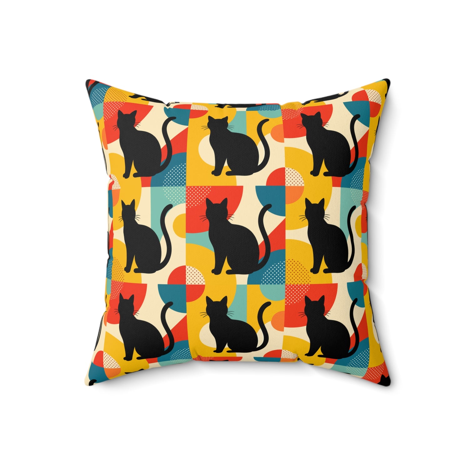 Pop Art Black Atomic Cats, Red Blue Yellow, Pillow Cover and Insert - Mid Century Modern Gal