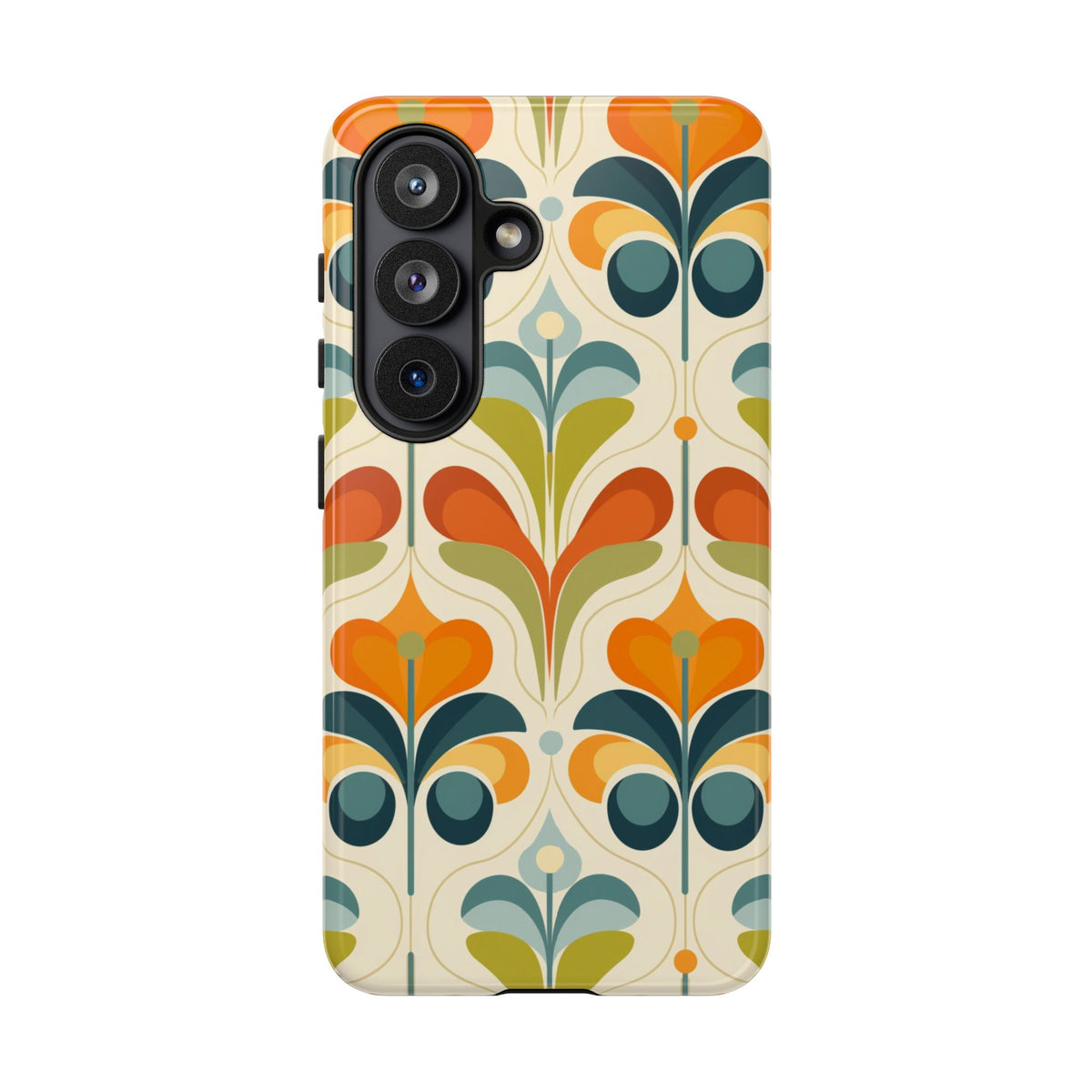 Mid Century Modern Scandinavian Floral, Orange Blue Green Tough Phone Case