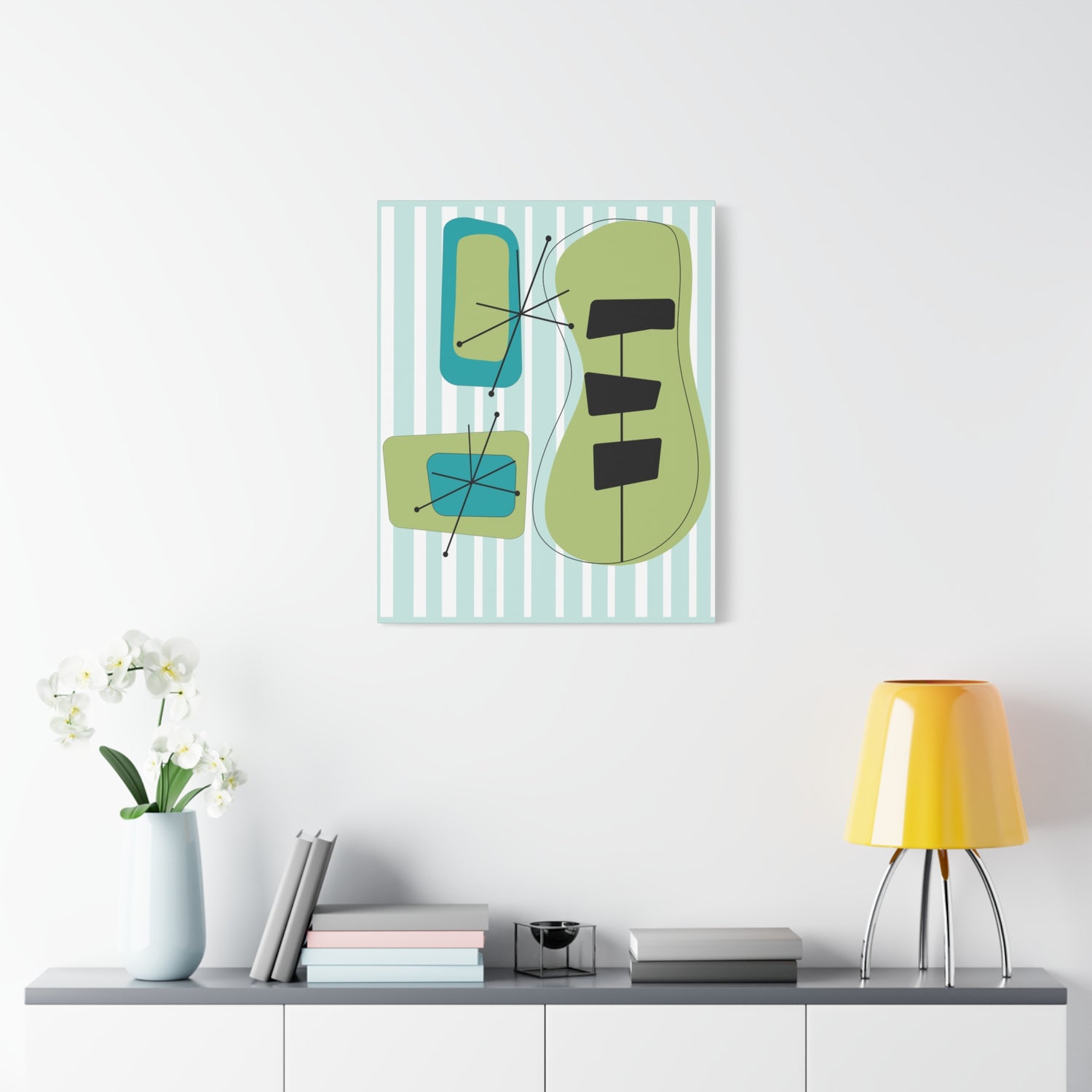 Mid Mod Atomic Age, Aqua Blue, Green, Black, Abstract, Geometric, Retro MCM Wall Canvas Art - Mid Century Modern Gal