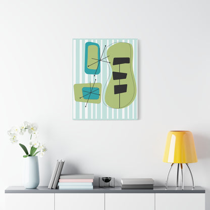 Mid Mod Atomic Age, Aqua Blue, Green, Black, Abstract, Geometric, Retro MCM Wall Canvas Art - Mid Century Modern Gal