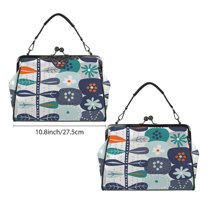 Scandinavian Blue Orange White Teal Modern Danish Floral Kisslock Crossbody Purse - Mid Century Modern Gal
