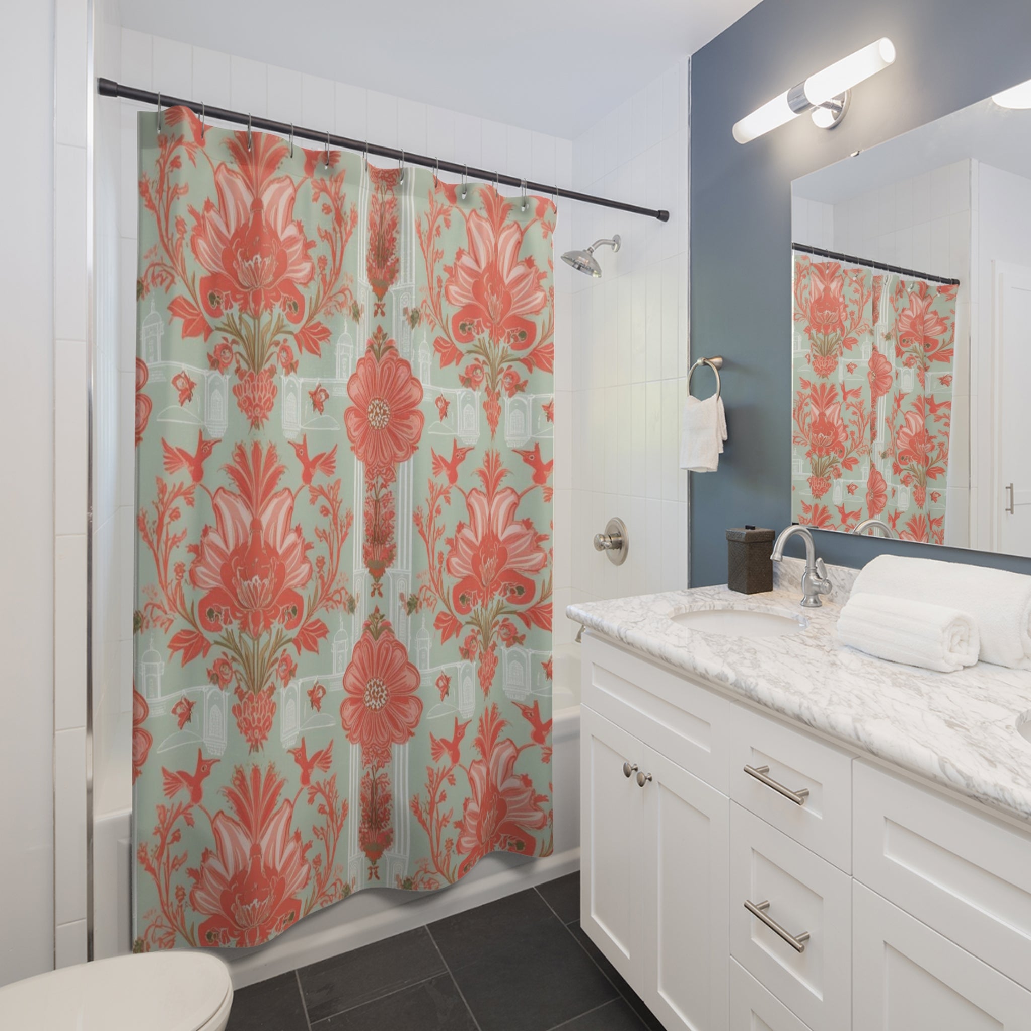 Chinoiserie Floral Elegance Shower Curtain - Vintage Inspired Design for a Chic Bathroom - Mid Century Modern Gal