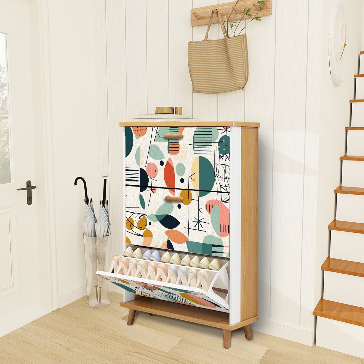 Mid Mod Boho Designed Shoe Storage Shoe Cabinet - Mid Century Modern Gal