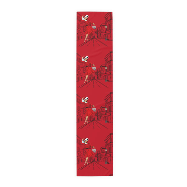 Mid Century Modern Christmas New York City Scape, Mod Gal Vibrant Urban Chic Table Runner