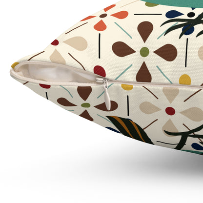 Modern Scandinavian Floral Cocktail Owl, Kitschy Mod Pillow And Insert - Mid Century Modern Gal