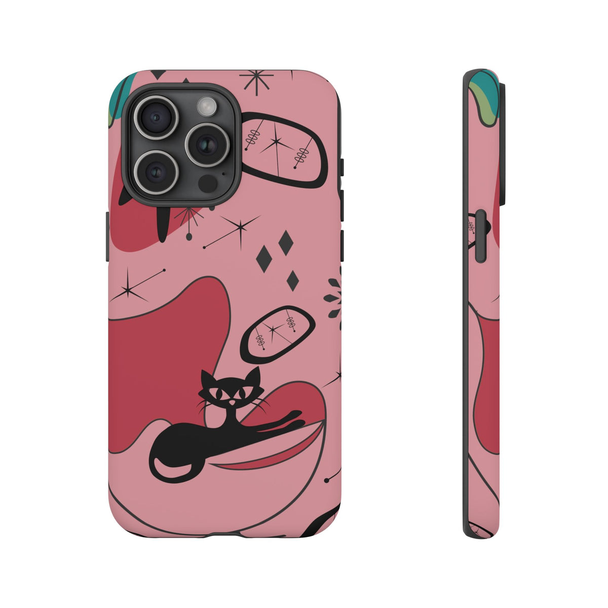 Atomic Cat, Pink Mid Century Modern, Egg Chair, Space Cat Tough Phone Case