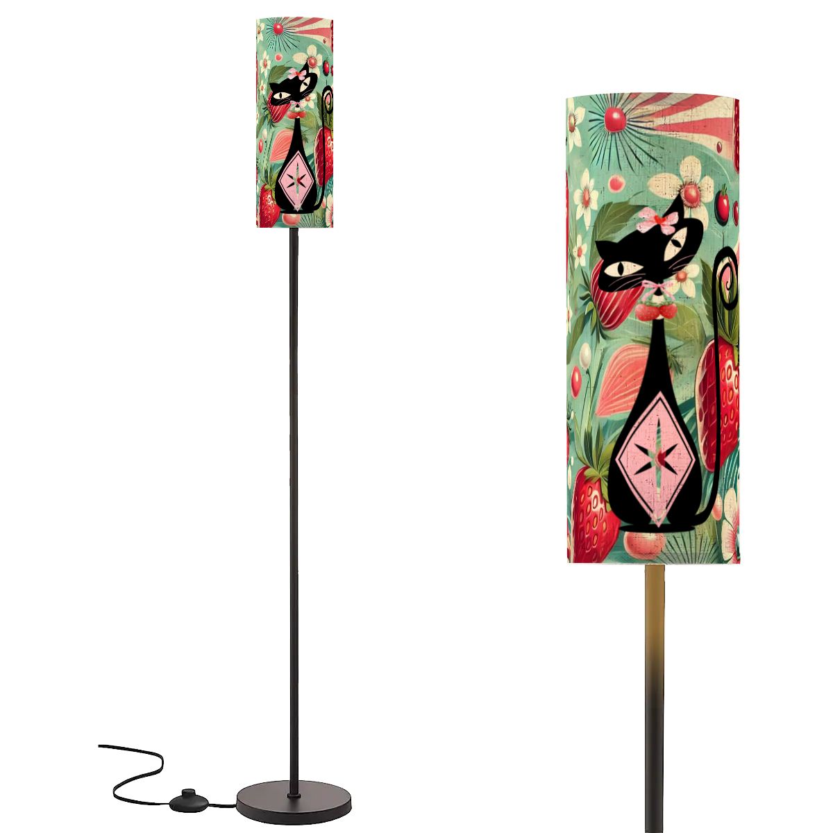 Vintage Strawberry 50s Atomic Cat, Pink Retro Slim Floor Lamp - Mid Century Modern Gal