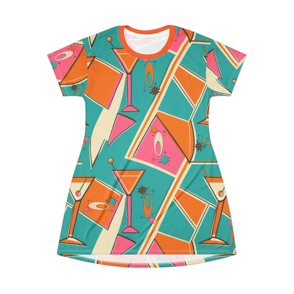 Retro Cocktail T-Shirt Dress - Fun Summer Retro Vibes