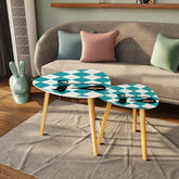 Atomic Cat Retro Mid Mod Nesting Tables, Argyle Teal Diamond MCM Home Decor - Mid Century Modern Gal