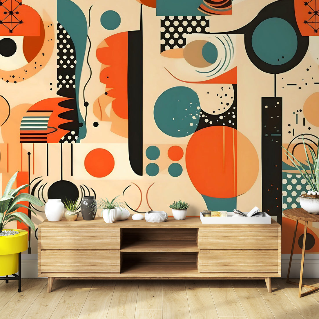 Mid Century Modern Bauhaus Designed Wall Paper, Peel And Stick Wall Murals