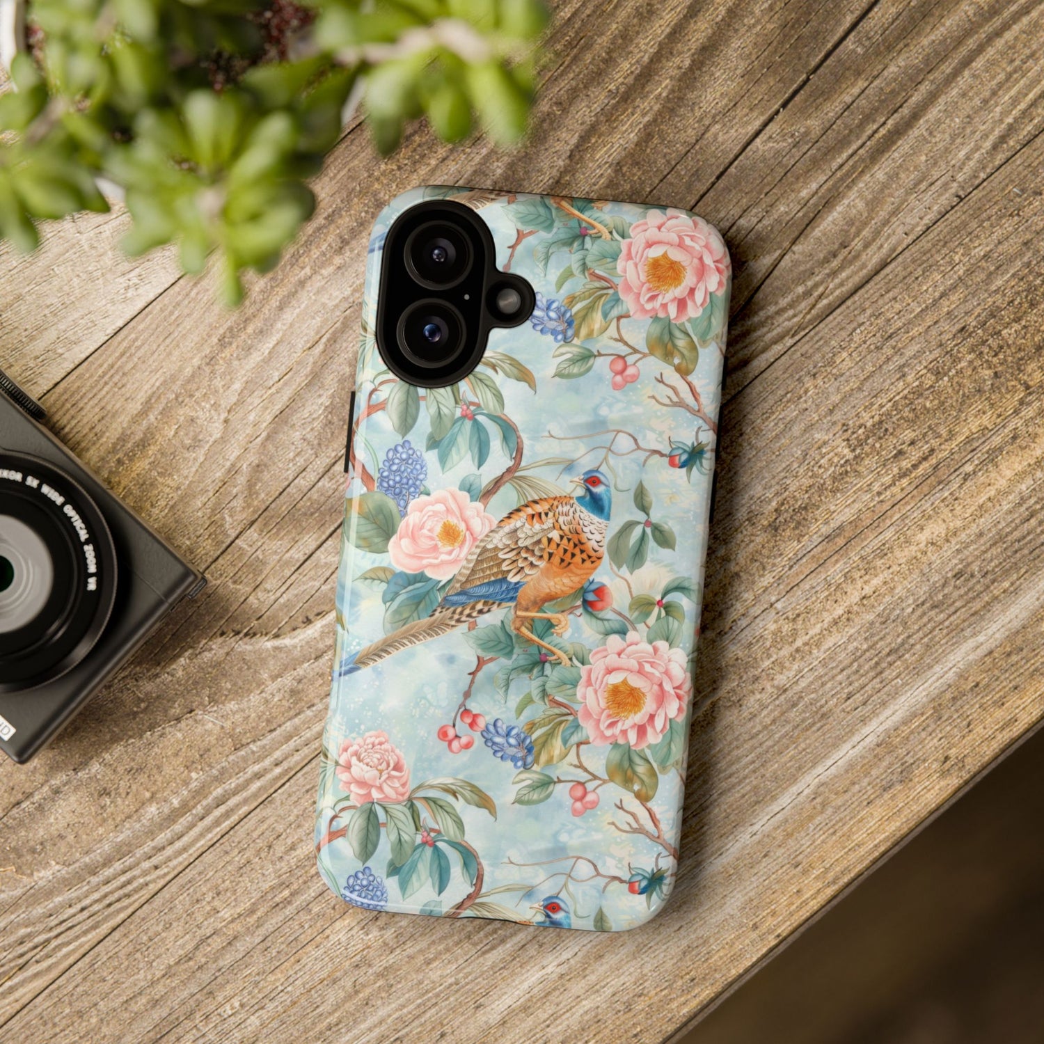 Chinoiserie Designed Floral Pheasant Phone Case with Bird Design