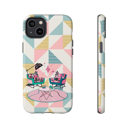 Atomic Cats Reading, Book Talk, Book Lover, Retro Chic Phone Case with Retro Vibe - Cozy Living Room Design - Mid Century Modern Gal