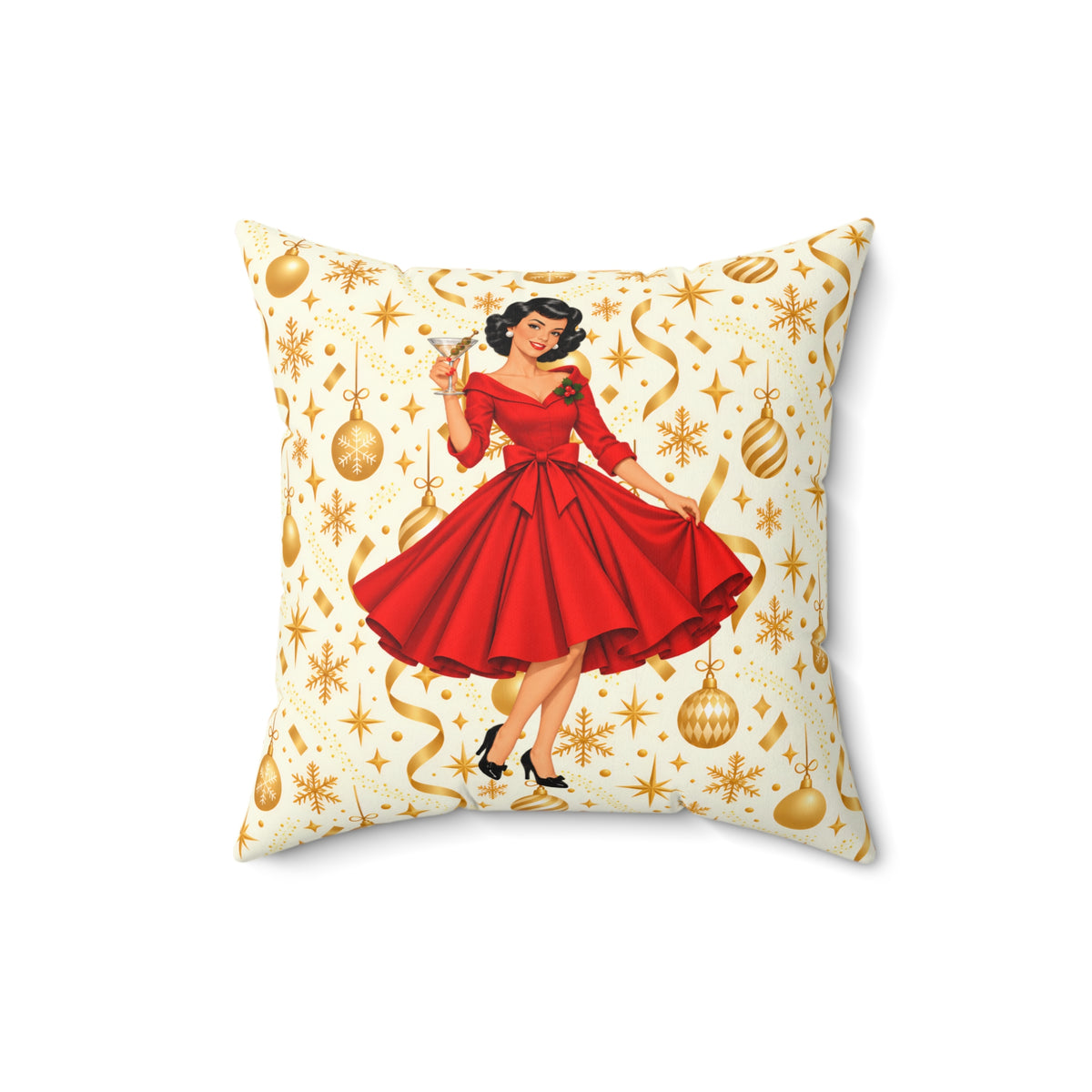 Mid Century Modern Christmas Martini Gal Pillow Insert and Cover