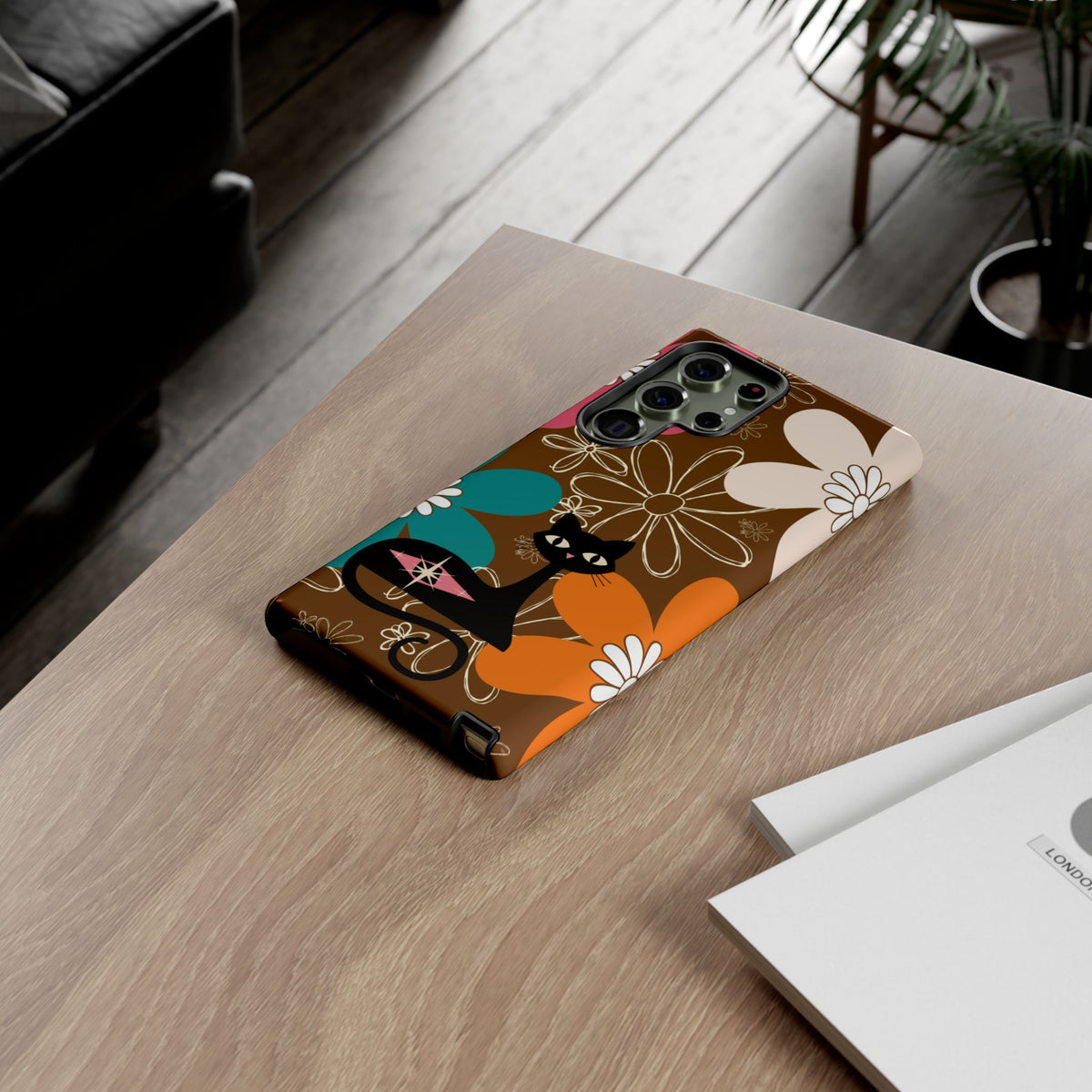 Atomic Cat Retro 70s Vibe Flower Power Tough Cases: Cute Floral and Cat Phone Case for Cat Lovers