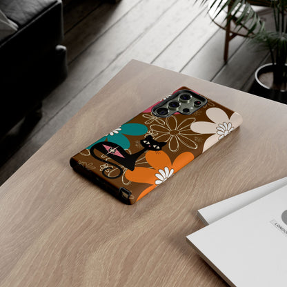 Atomic Cat Retro 70s Vibe Flower Power Tough Cases: Cute Floral and Cat Phone Case for Cat Lovers