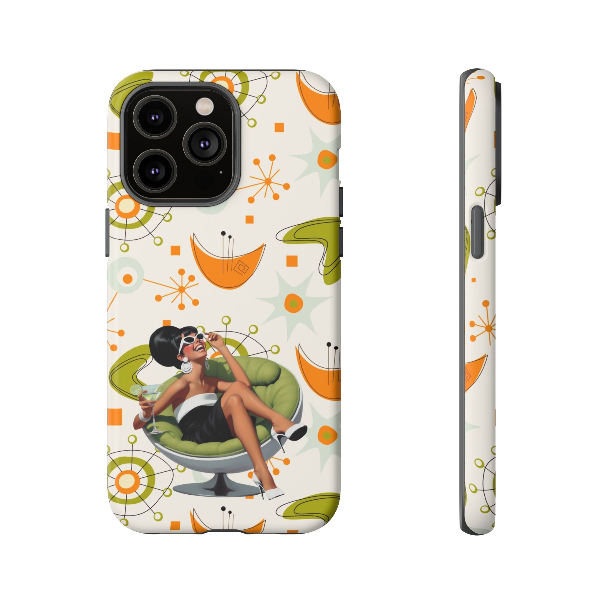 Mid Century Modern Atomic Starburst Mid Mod 60s Gal Retro Chic Tough Phone Case with Vintage Glamour Design - Mid Century Modern Gal