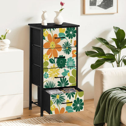 70s Flower Power Retro Groovy Mod Orange Yellow Teal Green 4-Drawer Dresser - Mid Century Modern Gal