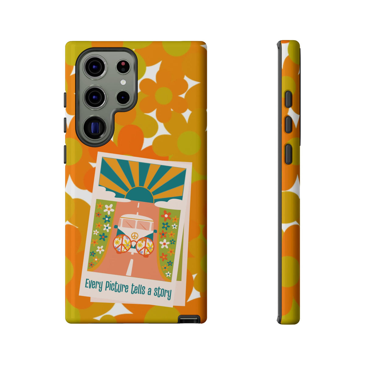 Retro Phone Case, Orange Flower Power, Polaroid Picture, Mod Smart Phone Tough Phone Cases