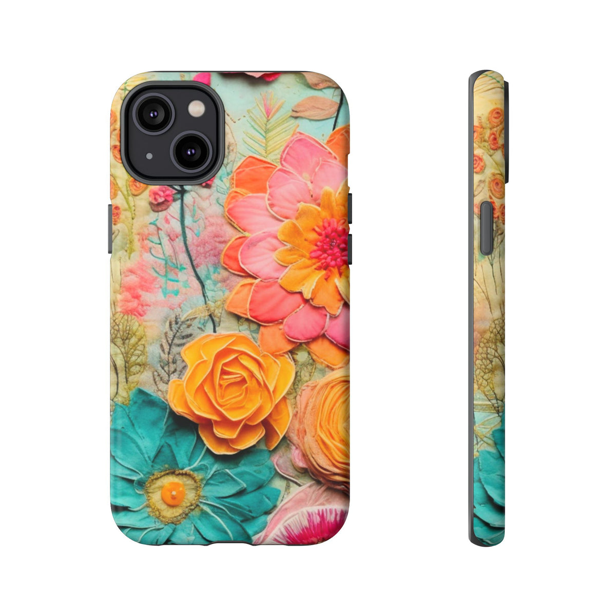 Boho Retro Floral Faux Pressed Flowers Smart Phone Tough Phone Cases