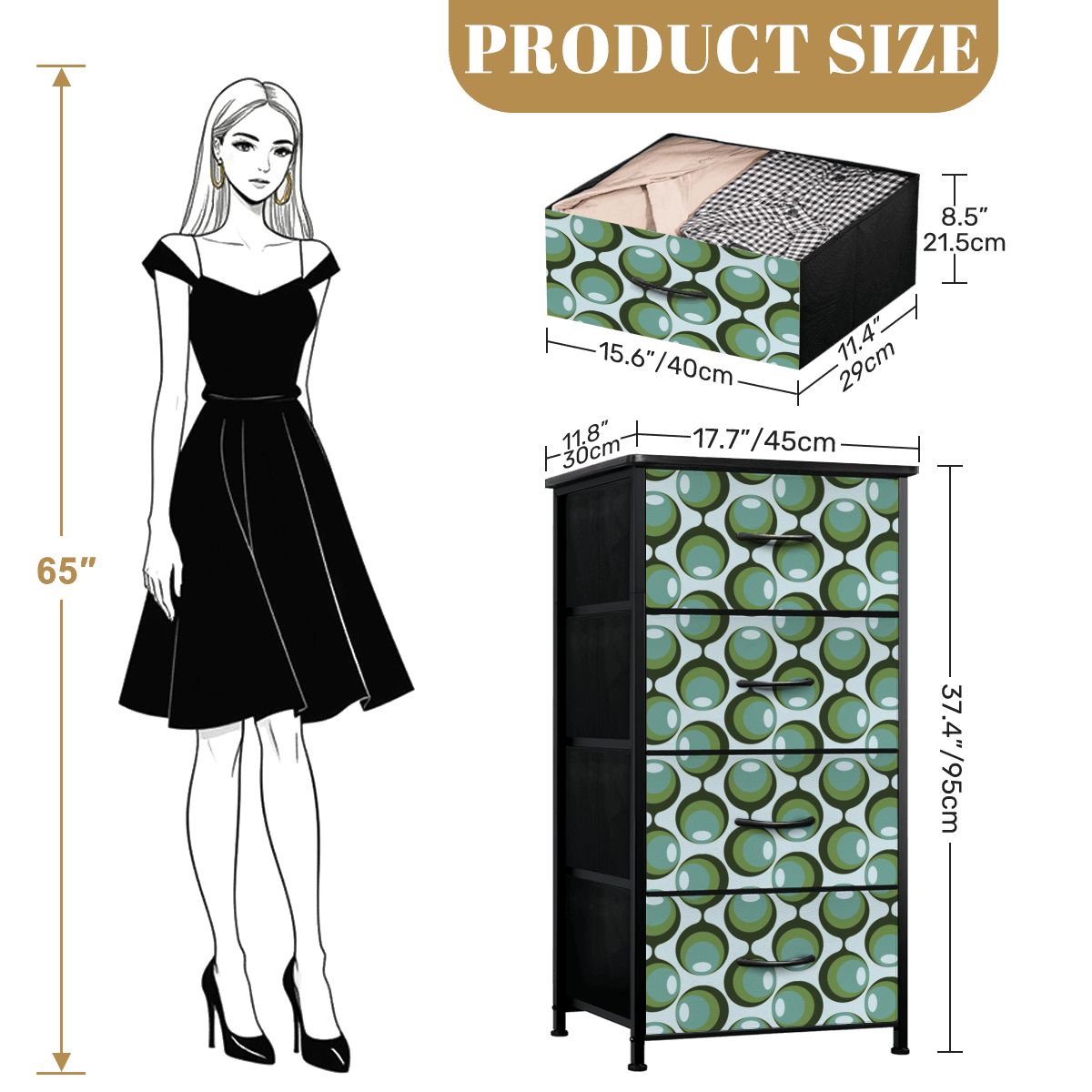 Mid Century Modern Olive Green Groovy Orbs Retro 4-Drawer Dresser - Mid Century Modern Gal