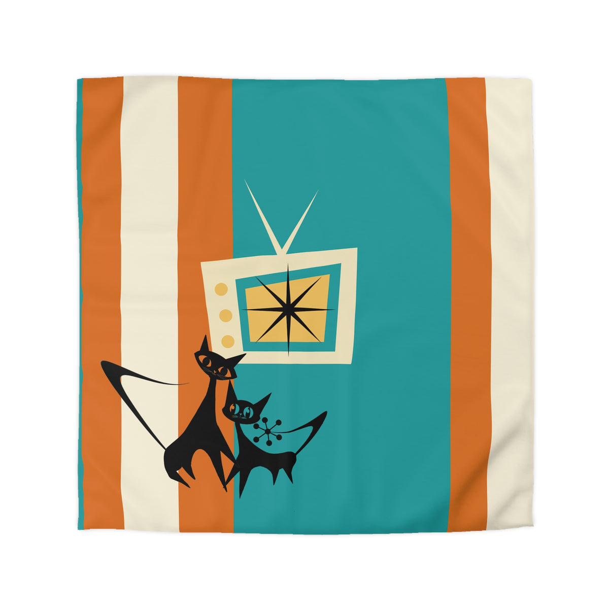 Atomic Cat Mid Century Modern Vintage Cat TV Microfiber Duvet Cover - Retro Home Décor - Mid Century Modern Gal