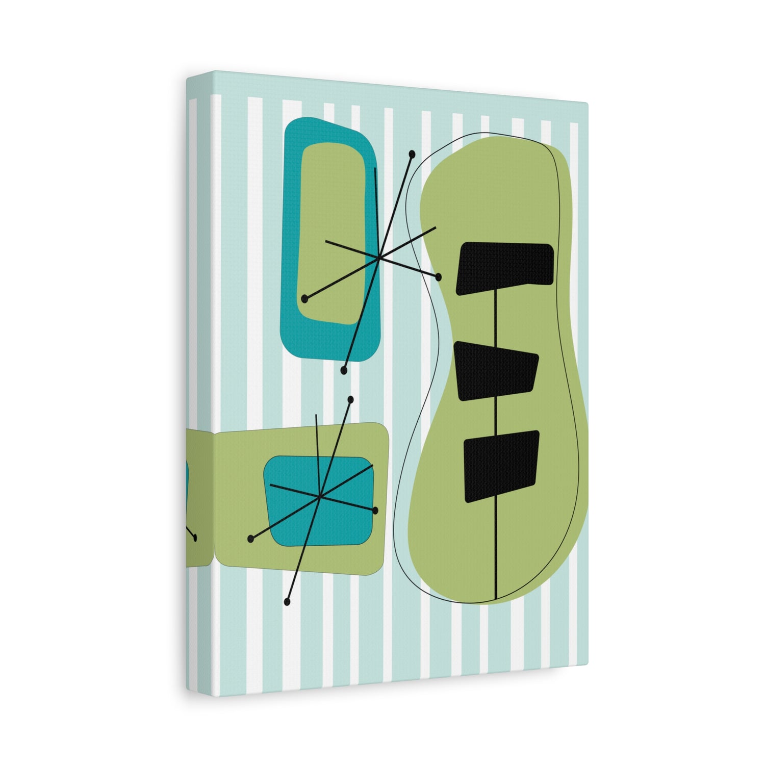 Mid Mod Atomic Age, Aqua Blue, Green, Black, Abstract, Geometric, Retro MCM Wall Canvas Art - Mid Century Modern Gal