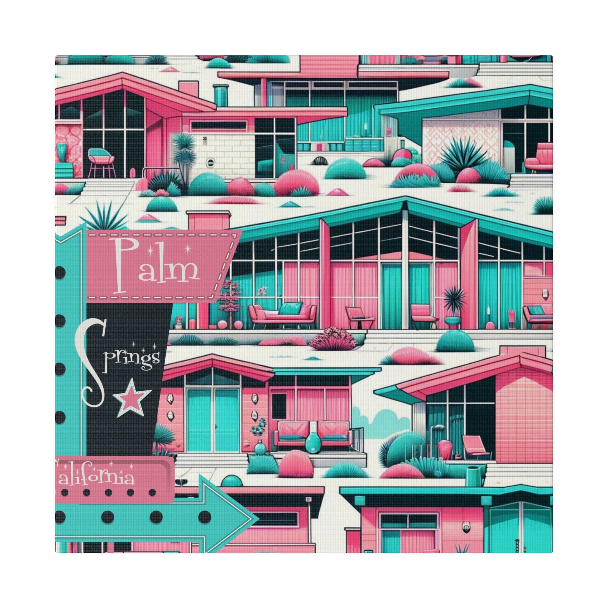 Mid Century Modern Palm Springs California Pink Aqua 50s Wall Art