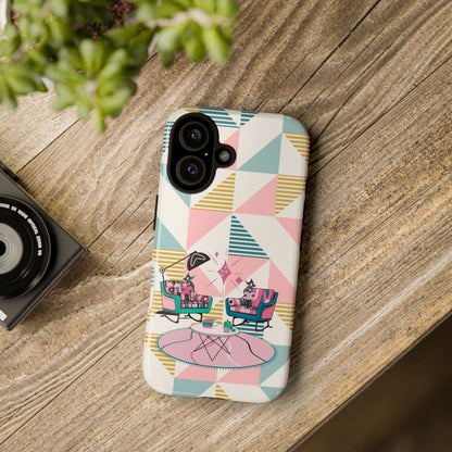 Atomic Cats Reading, Book Talk, Book Lover, Retro Chic Phone Case with Retro Vibe - Cozy Living Room Design