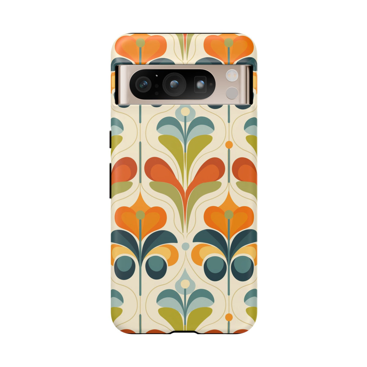 Mid Century Modern Scandinavian Floral, Orange Blue Green Tough Phone Case