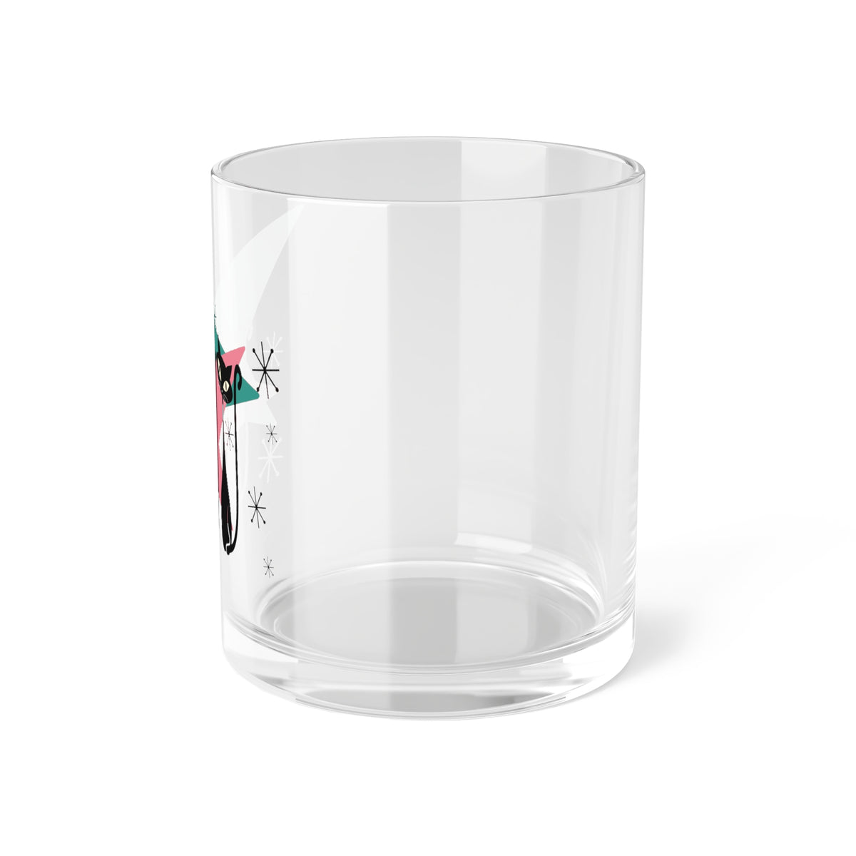 50s Atomic Cats, Kitschy Mid Century Modern Glass, Pink, Teal, Starbursts Bourbon, Gin, MCM Party DrinkwareBar Glass - Mid Century Modern Gal