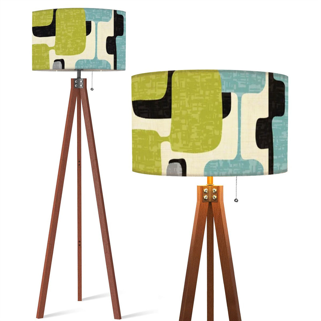 Mid Mod Retro Geometric Green, Aqua, Mid Century Modern Tripod Floor Lamp - Mid Century Modern Gal