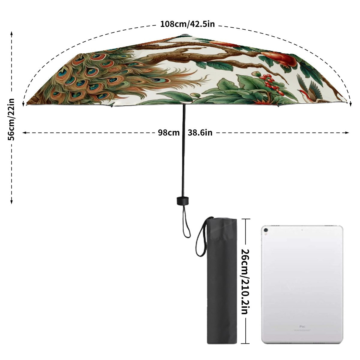 Peacock Chinoiserie Floral Parasol UV Protection Umbrella - Mid Century Modern Gal