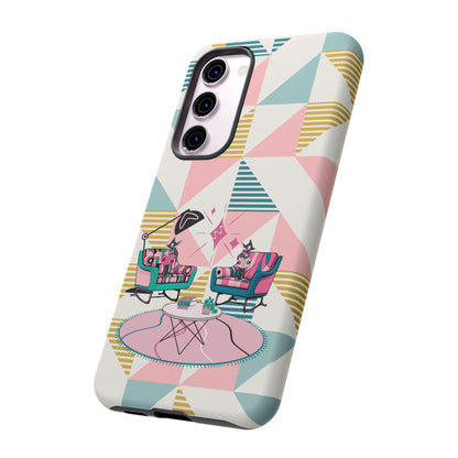 Atomic Cats Reading, Book Talk, Book Lover, Retro Chic Phone Case with Retro Vibe - Cozy Living Room Design