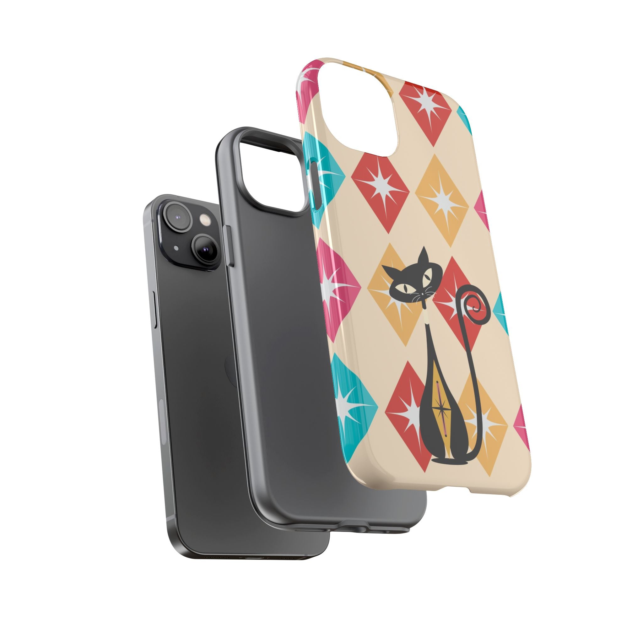 Mid Century Modern Atomic Cat, Atomic 50s Diamonds Retro Phone Tough Cases