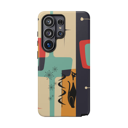 Mid Century Modern, Geometric, Atomic Cat Groovy Smart Phones Tough Phone Cases