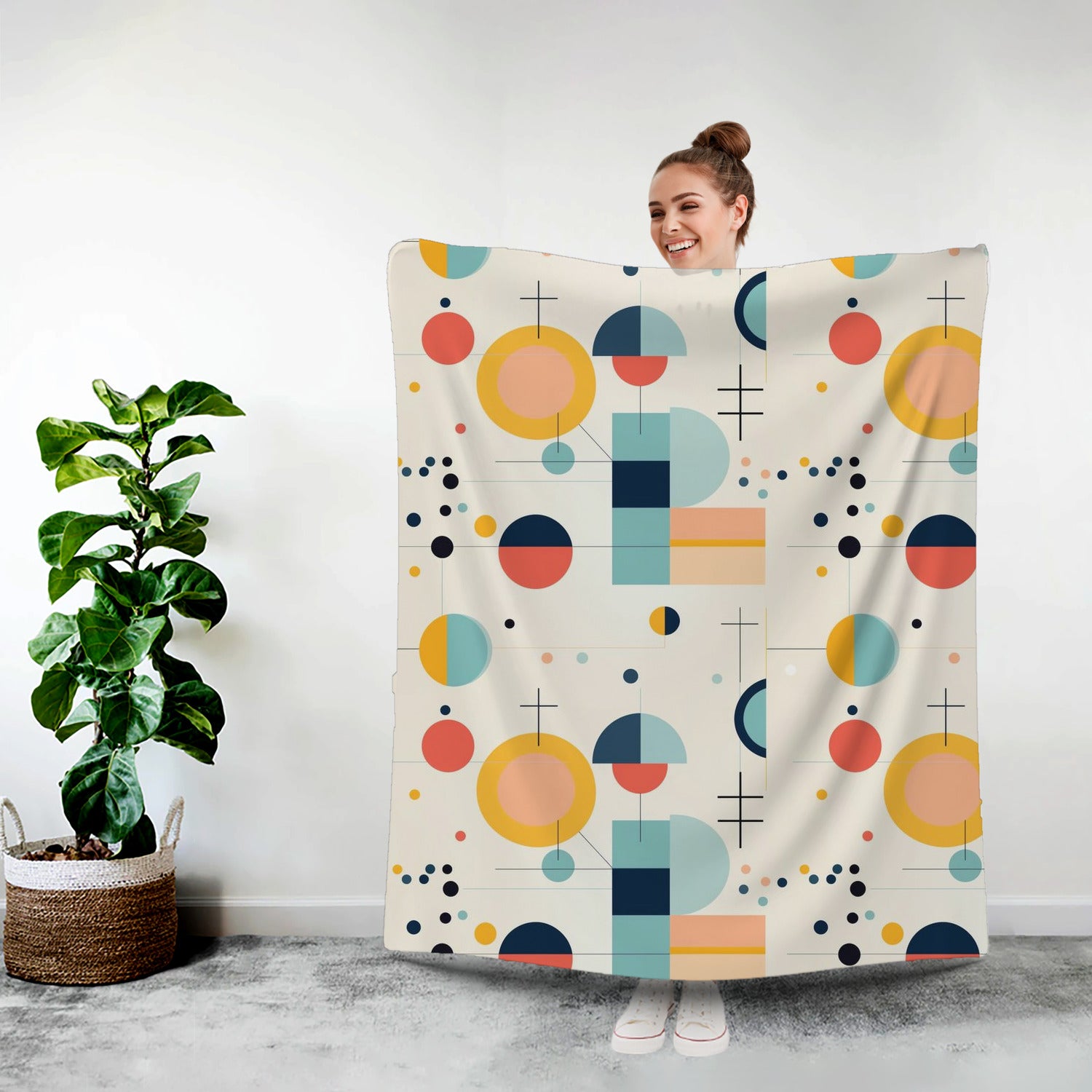 Bauhaus Designed Mid Mod Geometric Retro Sherpa Blanket