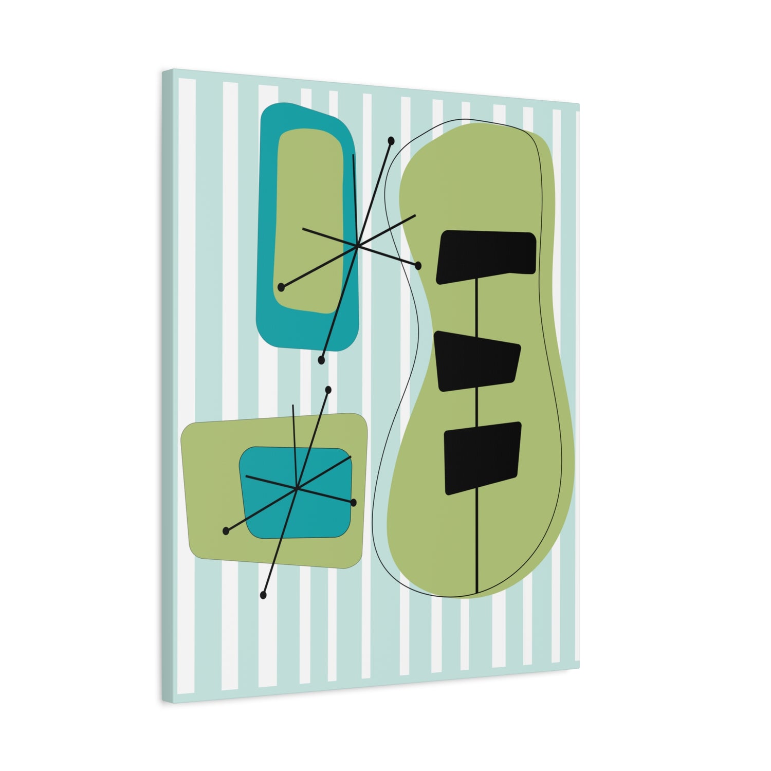Mid Mod Atomic Age, Aqua Blue, Green, Black, Abstract, Geometric, Retro MCM Wall Canvas Art - Mid Century Modern Gal