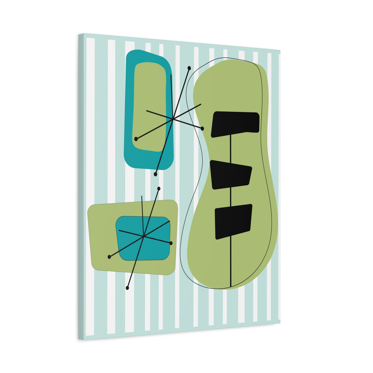 Mid Mod Atomic Age, Aqua Blue, Green, Black, Abstract, Geometric, Retro MCM Wall Canvas Art - Mid Century Modern Gal