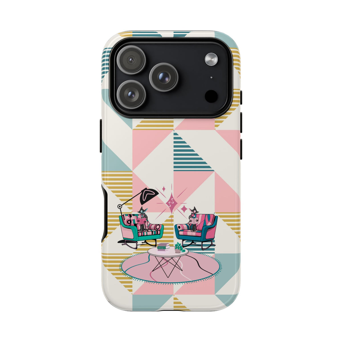 Atomic Cats Reading, Book Talk, Book Lover, Retro Chic Phone Case with Retro Vibe - Cozy Living Room Design